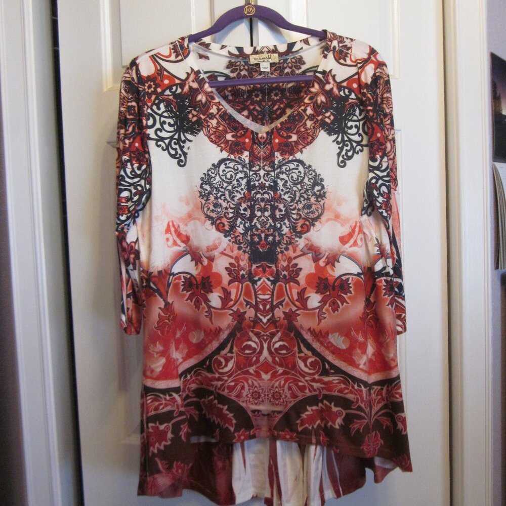 One World Hearts Pleated Back Tunic Sz L